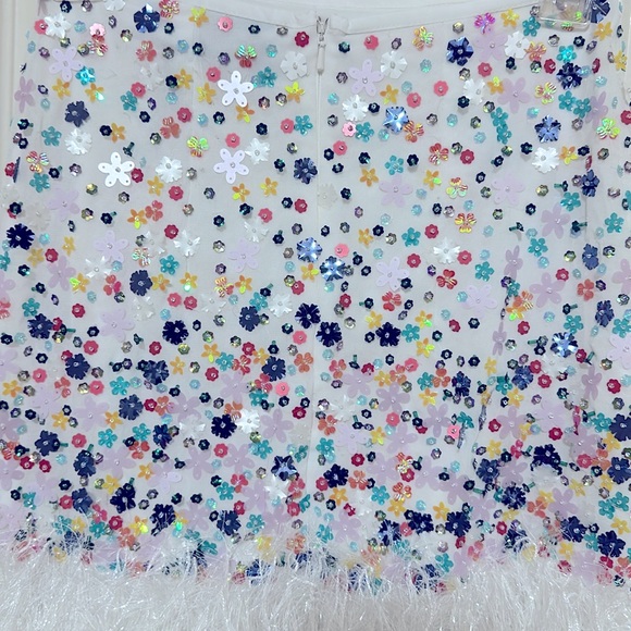 NWT ASOS EDITION ditsy floral sequin mini skirt with faux feather hem US 0 - Picture 7 of 9
